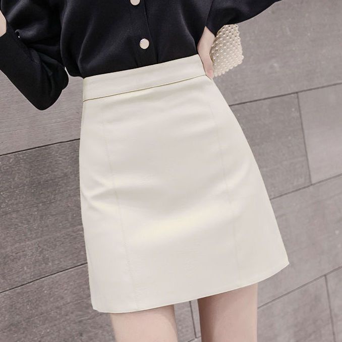 Chân Váy Da PU Lưng Cao Dáng Chữ A Thời Trang Mùa Đông Dành Cho Nữ