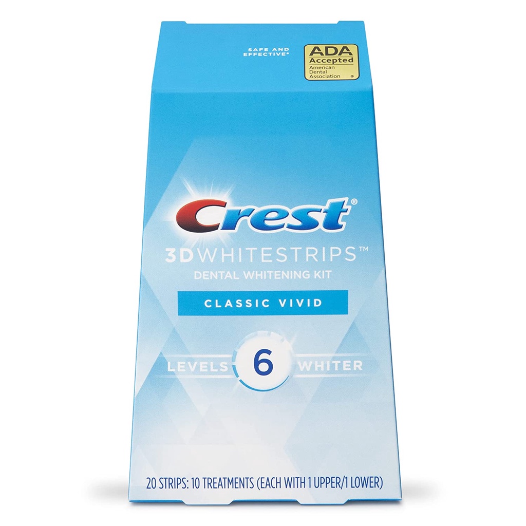 Miếng dán trắng răng Crest 3D Whitestrips Classic Vivid levels 6 | hộp 10 gói