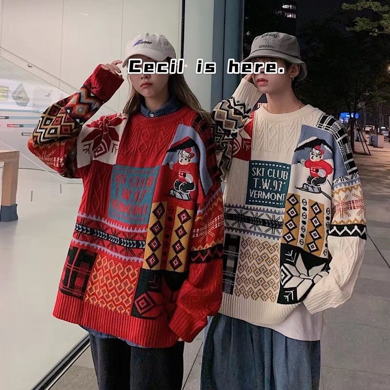 【Keroro】Áo Len Nữ  Dày Dặn Họa Tiết Thổ Cẩm Cổ Tròn Dài Tay Họa Tiết Nhẹ Nhàng | BigBuy360 - bigbuy360.vn