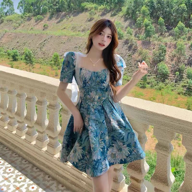 Có hàng sẵn Đầm Nữ Thắt Nơ Eo Họa Tiết Tranh Sơn Dầu Phong Cách Pháp Xinh Xắn TTJ130