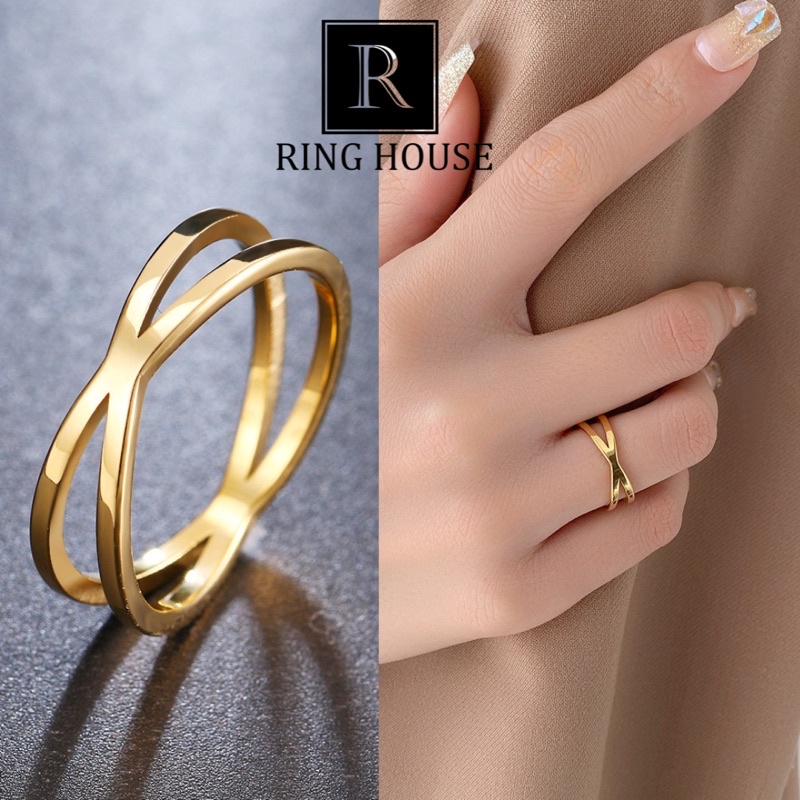 R13 Nhẫn nữ titan không đen gỉ đan chéo đẹp Ring House