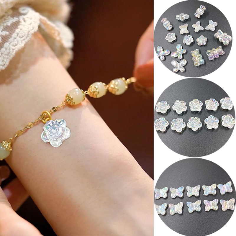 Set 10 Hạt Nhựa Hình Bướm / Gấu Bông Hoa Dùng Làm Trang Sức DIY