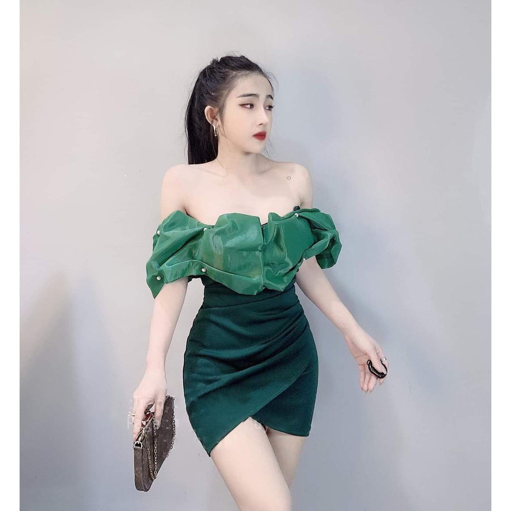 [Đầm Mới] Đầm Ôm Body Trể Vai Phối Voan Kiếng Thời Trang Nữ Sam Closet Free Size 40-55kg