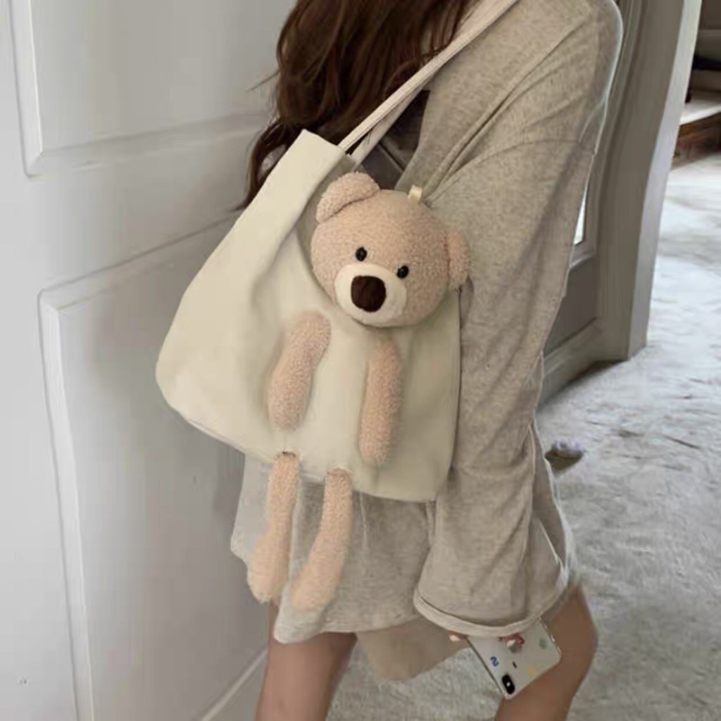 Túi Xách Vải Cannas Đeo Chéo Đeo Vai Hình Búp Bê Gấu Cute Dễ Thương Unisex Thời Trang Học Sinh Nữ (có bán sỉ)