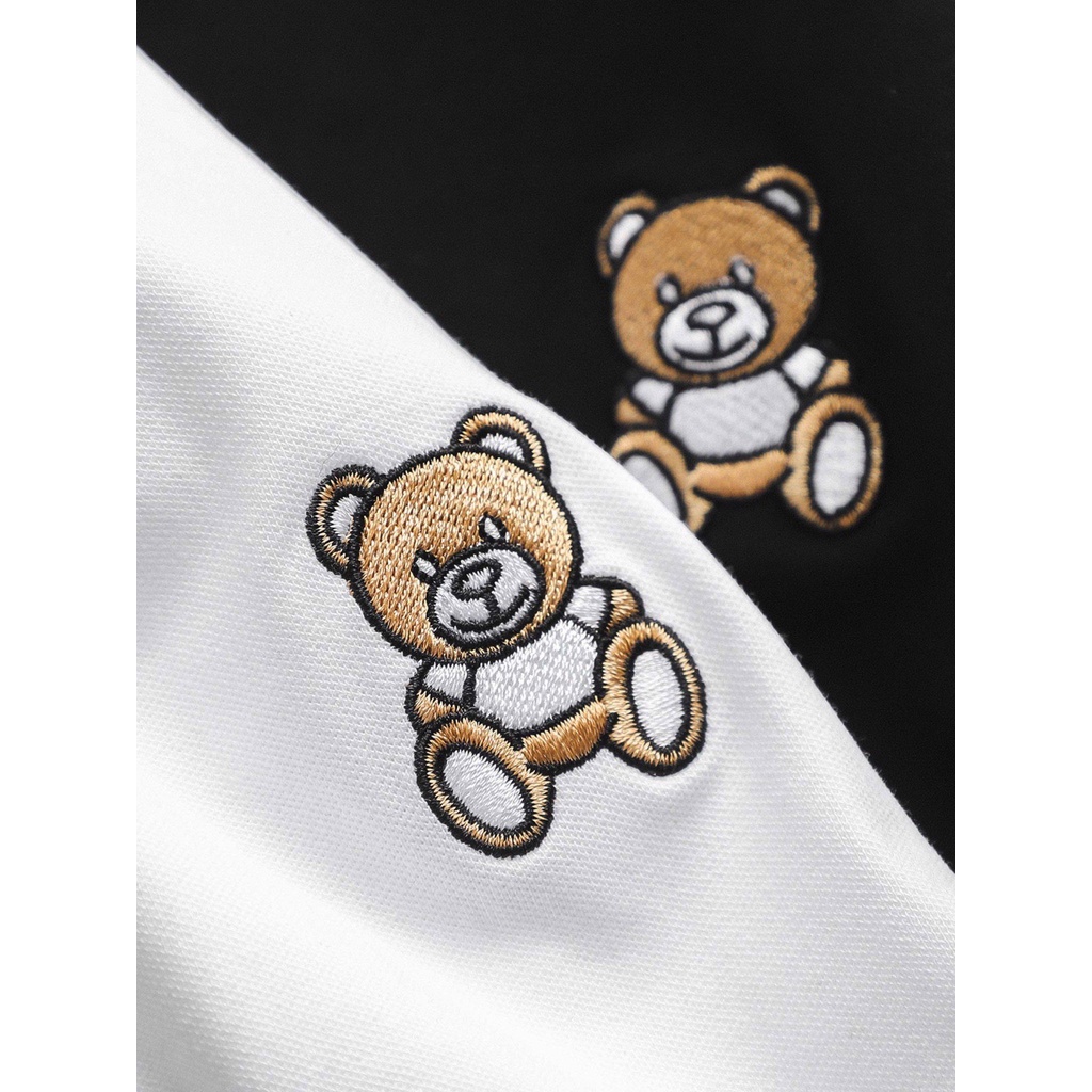 Áo polo nam tay ngắn hoạ tiết thêu gấu, Áo thun nam vải cotton 100% dày mịn mặc cực mát - AHSTORE