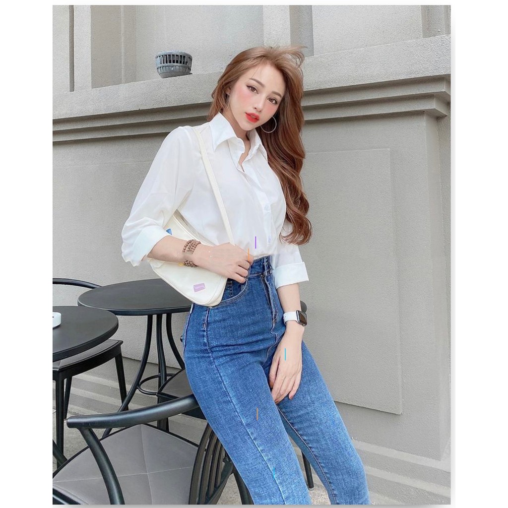 Quần jean dài lưng cao BIGSIZE Lưng siêu cao, loang 2 màu, co dãn mạnh rẻ đẹp dành cho người béo 3950 Moliruan