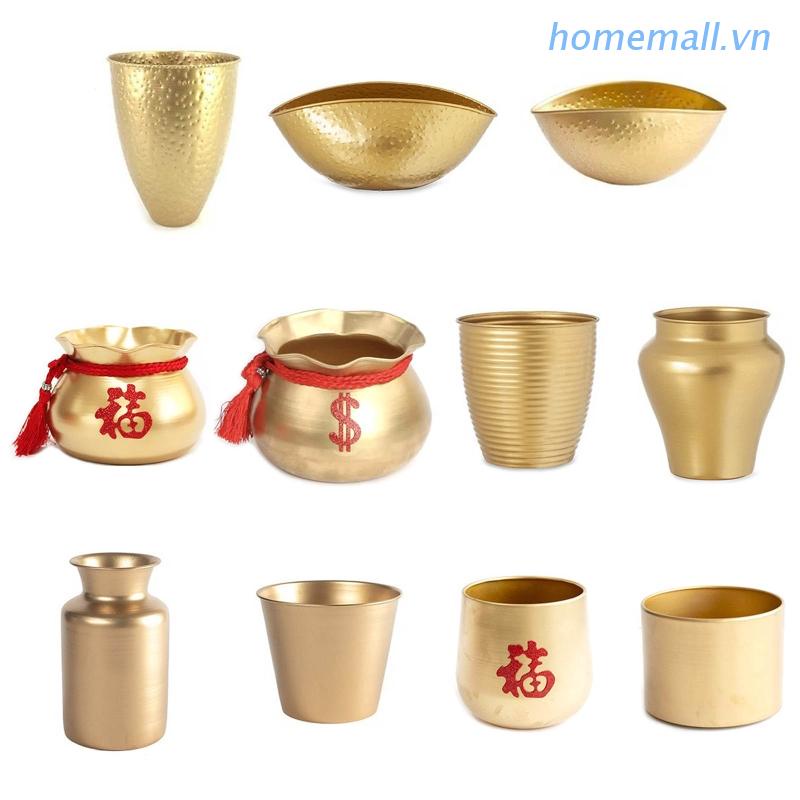 Chậu Hoa Bằng Kim Loại Mạ Vàng Hình Tô Kho Báu Độc Đáo