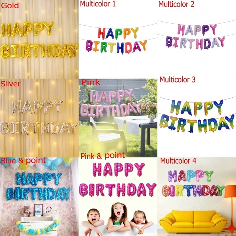 Set 13 Bong Bóng Tráng Nhôm Hình Chữ Happy Birthday Xinh Xắn Trang Trí Tiệc Sinh Nhật Cho Bé