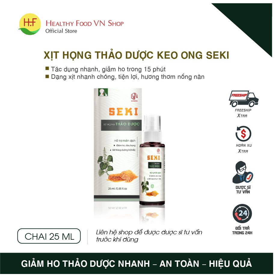 XỊT HỌNG THẢO DƯỢC KEO ONG SEKI (Chai 25ml) - Giảm Ho, Đau Họng-Hỗ Trợ Tăng Cường Miễn Dịch Đường Hô Hấp