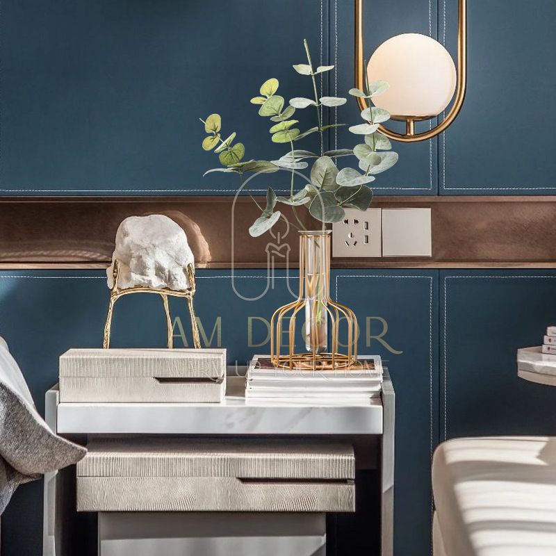 Bình hoa sắt vàng lọ thuỷ tinh nghệ thuật hoa giả decor trang trí phòng bếp sang trọng - AM Decor