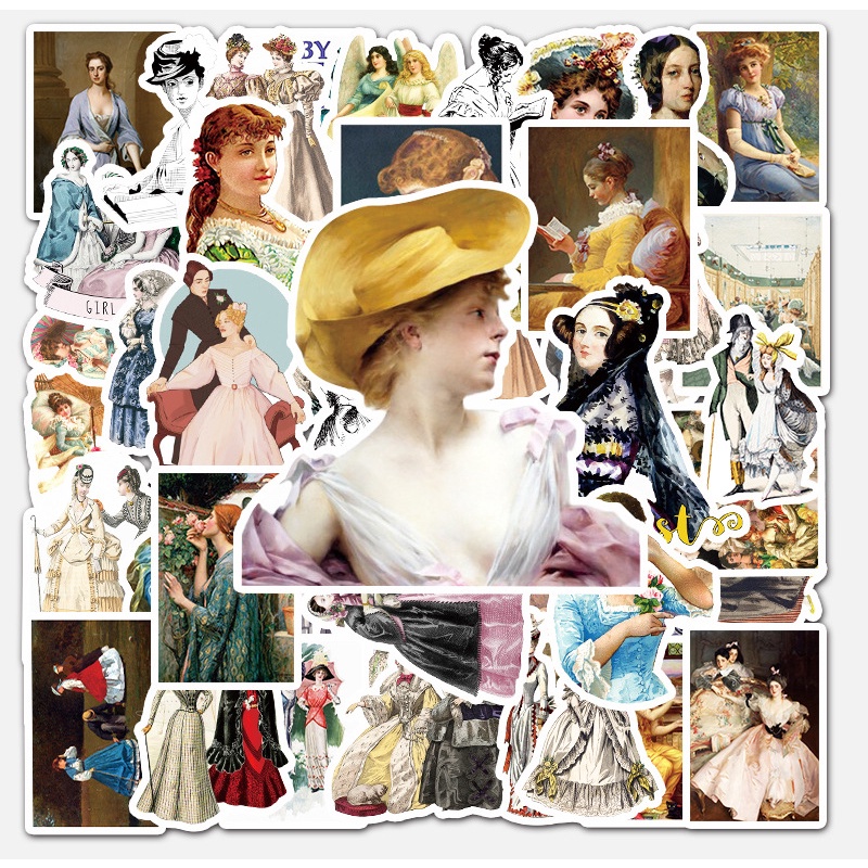 [Set 50 Cái] Sticker dán mũ bảo hiểm chống nước hình cô gái quý tộc - DB.095