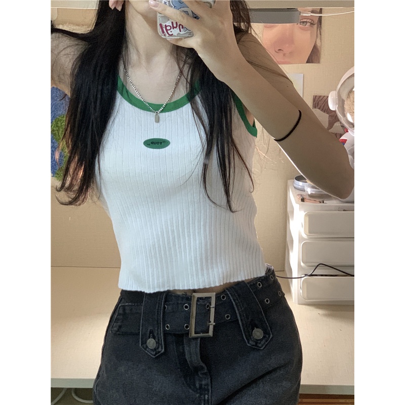 【ZHELIHANGFEI】Áo Hai Dây Dáng Ngắn Chữ I Màu Sắc Phù Hợp Cho Nữ