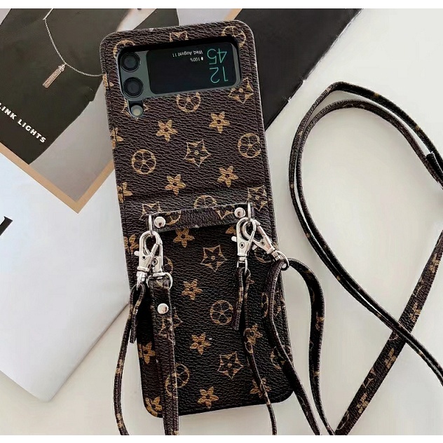 Ốp Điện Thoại Da Sang Trọng Có Dây Đeo Chéo Cho Samsung Galaxy Z Flip 3 Z Flip3 5G