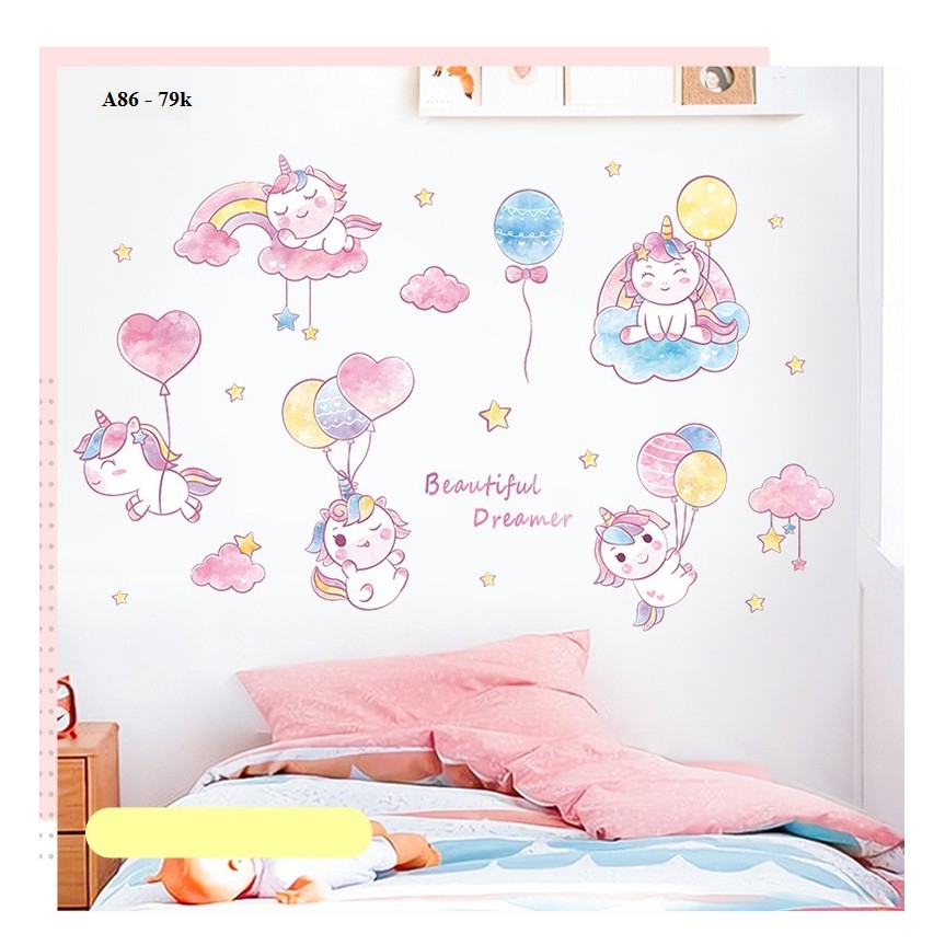 Decal dán tường Pony bóng bay A86 - Decal dán tường Hàn Quốc