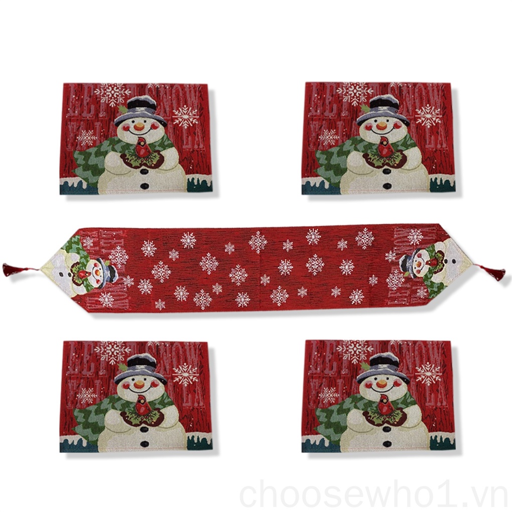 Khăn trải bàn vải lanh Cotton in họa tiết người tuyết/ông già noel độc đáo trang trí bàn tiệc giáng sinh