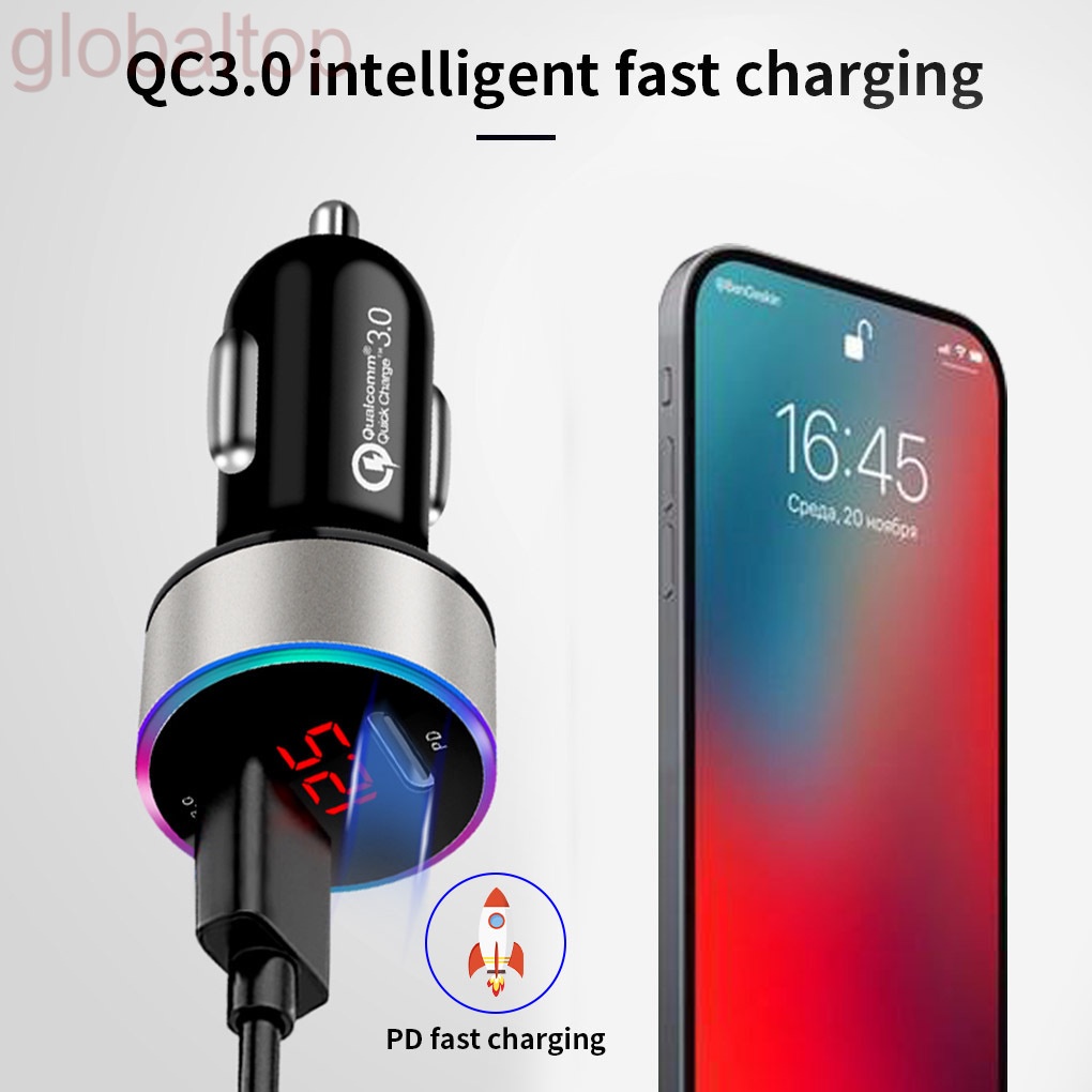 Củ sạc điện thoại/máy tính bảng 12V/24V cổng USB Type-c có màn hình LED cho xe hơi