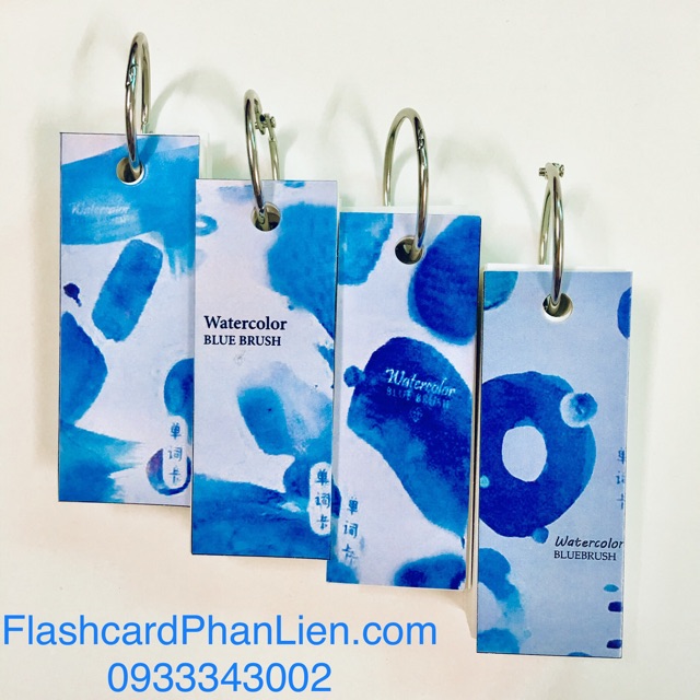 Combo flashcard 3x8cm góc vuông kèm khoen bìa in - Flashcard trắng Phan Liên