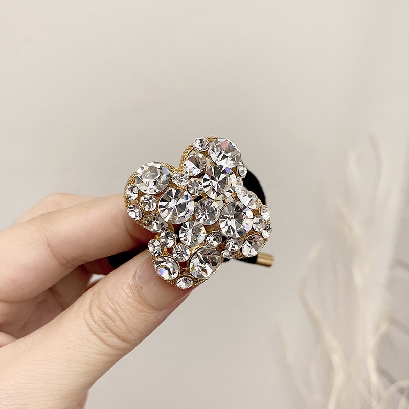 Dây Buộc Tóc Hình Cỏ Bốn Lá Đính Đá Thời Trang Hàn Quốc Cho Nữ