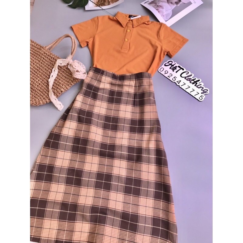 [ẢNH THẬT] Set áo thun cổ trụ + Chân váy caro màu siêu Tây | BigBuy360 - bigbuy360.vn