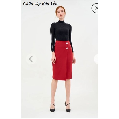 Chân váy bút chì đắp tà rời 2 cúc sang chảnh(sẵn size) -M66