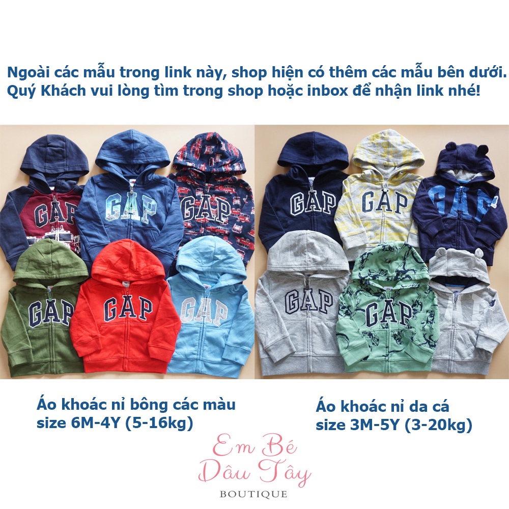 Áo khoác cho bé cao cấp, dư xịn GP 0-5 tuổi  G.A.P, baby GP nỉ bông, Hoodie khóa kéo có nón bé mẫu giáo