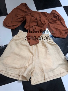 SET ÁO CỘT NƠ NGỰC KÈM QUẦN SHORT (KÈM HÌNH THẬT)