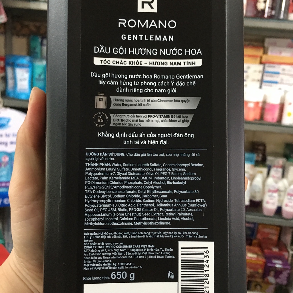 Dầu gội hương nước hoa Romano Gentleman tóc chắc khoẻ 650g