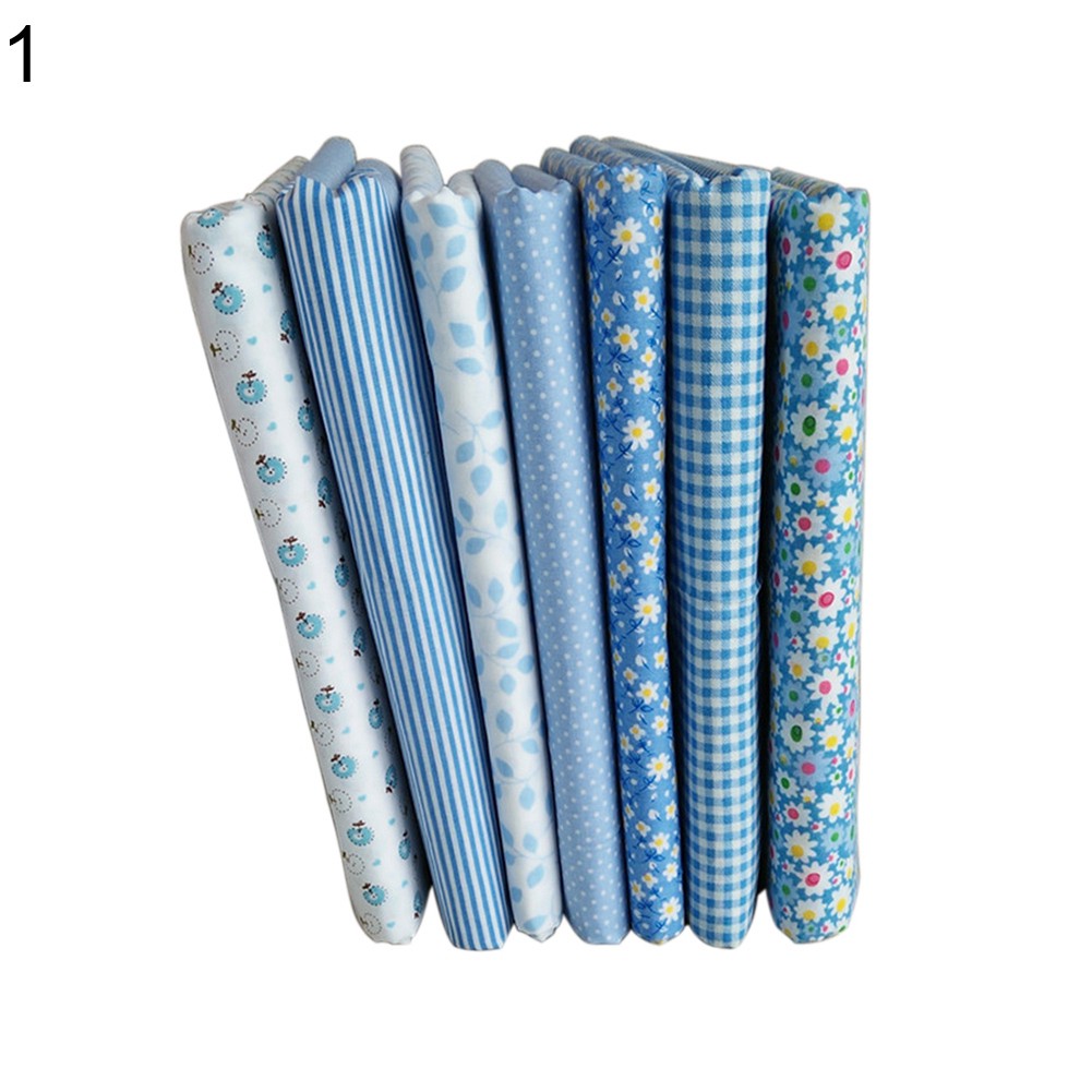 Bộ 7 tấm vải cotton họa tiết hoa/kẻ sọc dùng làm phụ kiện thủ công