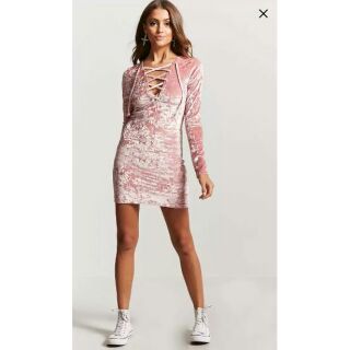 Đầm nhung dài tay đan dây velvet body lace up F21