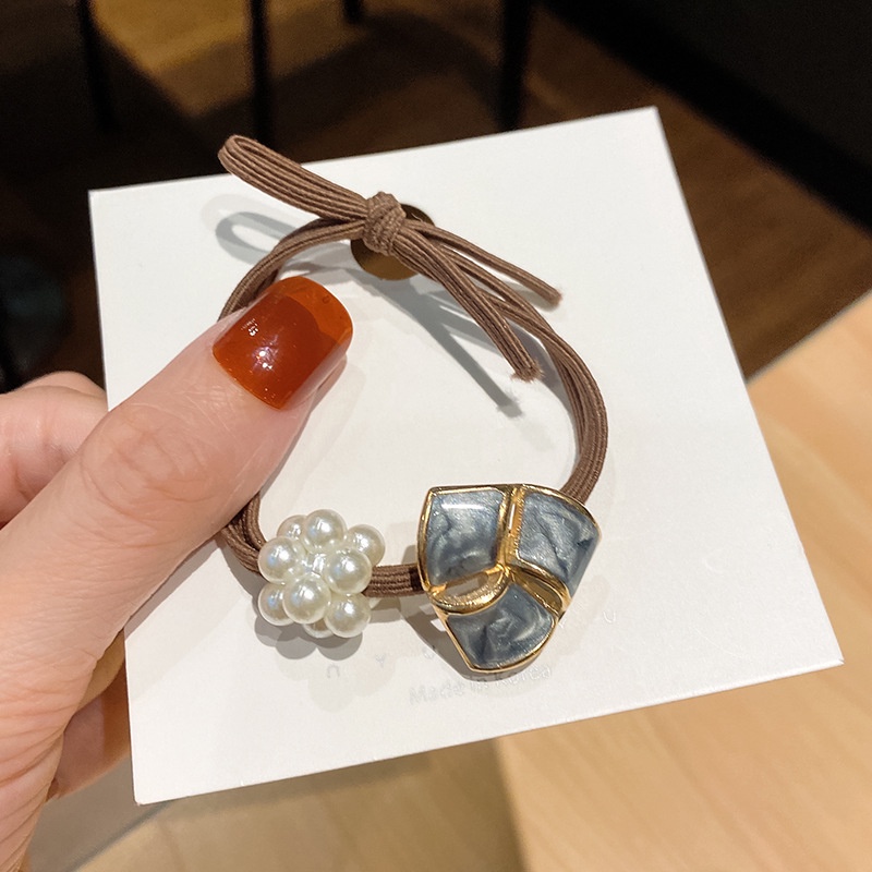 Dây Buộc Tóc Cao Su Co Giãn Đính Hạt Ngọc Trai Hình Hoa Thời Trang Cho Nữ