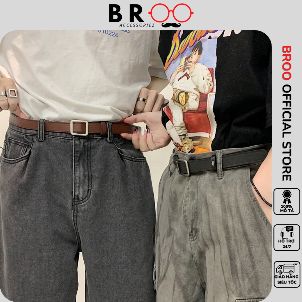 Dây nịt thắt lưng unisex BROO bản nhỏ 2.3cm ko cần đục lỗ phong cách Hiphop cho nam nữ