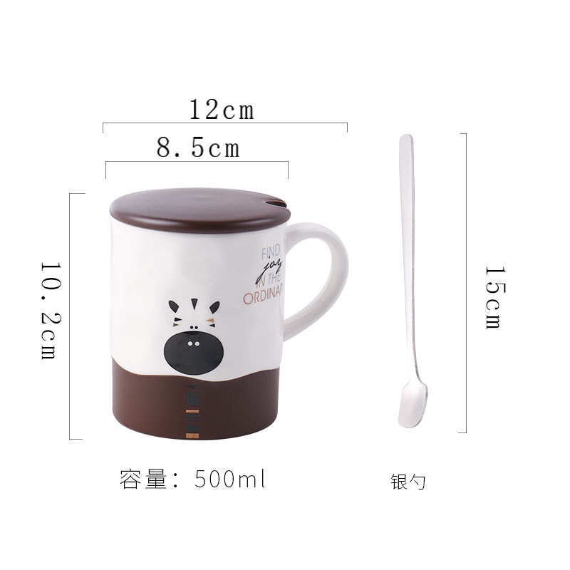 Cốc sứ kèm nắp và thìa ly sứ cafe 360ml hoạ tiết hoạt hình dễ thương dùng làm quà tặng, decor góc làm việc - SunstoreVN