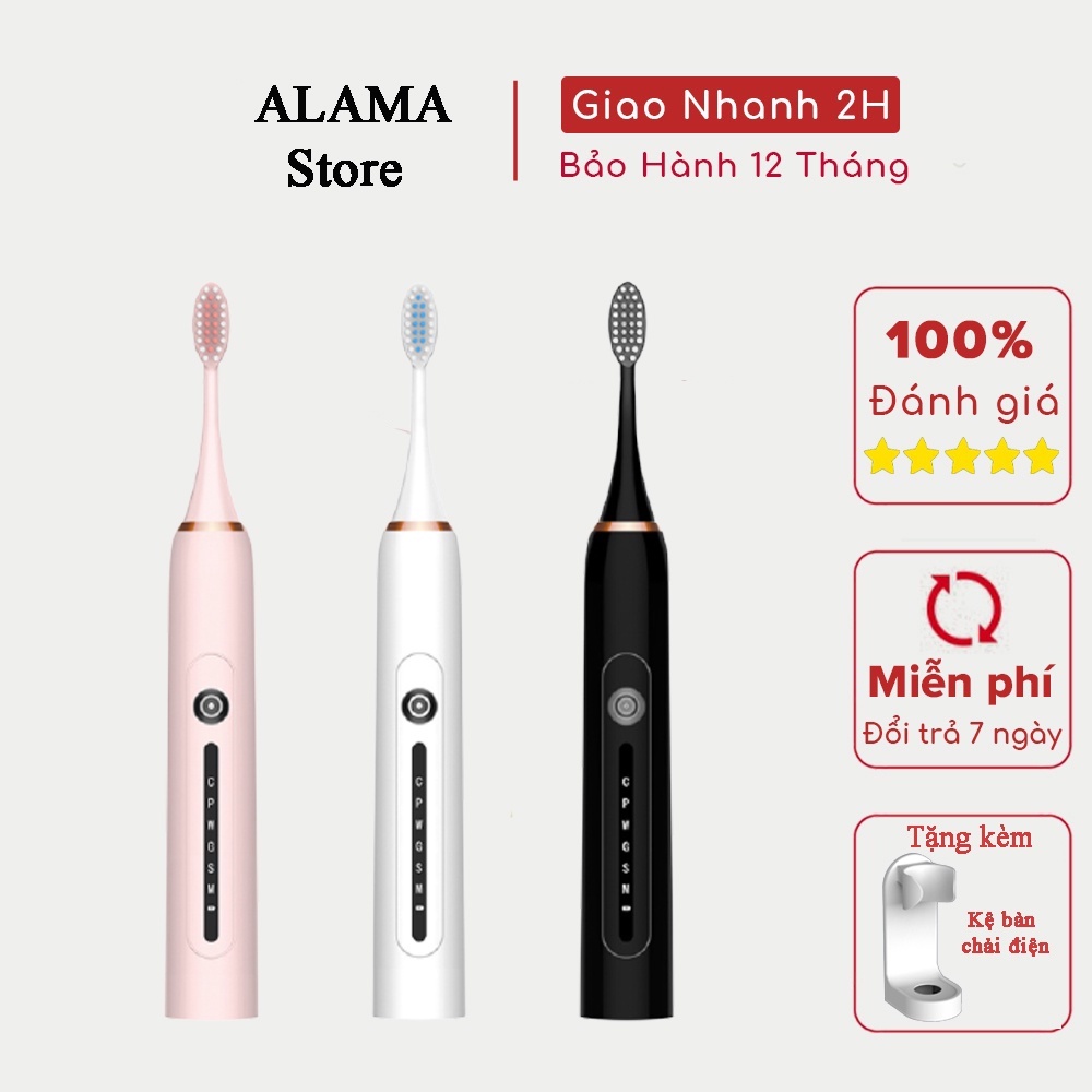 Bàn chải điện đánh răng tự động Sonic X7 ToothBrush cao cấp công nghệ sóng âm 6 chế độ rung - Alama Store