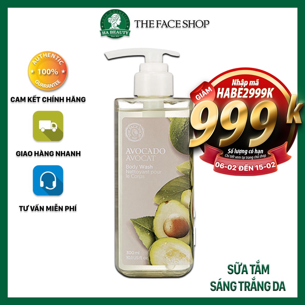 Sữa tắm dưỡng ẩm tốt trắng sáng da thơm lưu hương lâu The Face Shop Avocado Body Wash 300ml