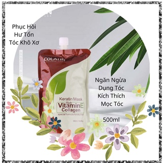 Hấp túi vitamin e colatin keratin mask 500ml/ tặng khăn gội, lược