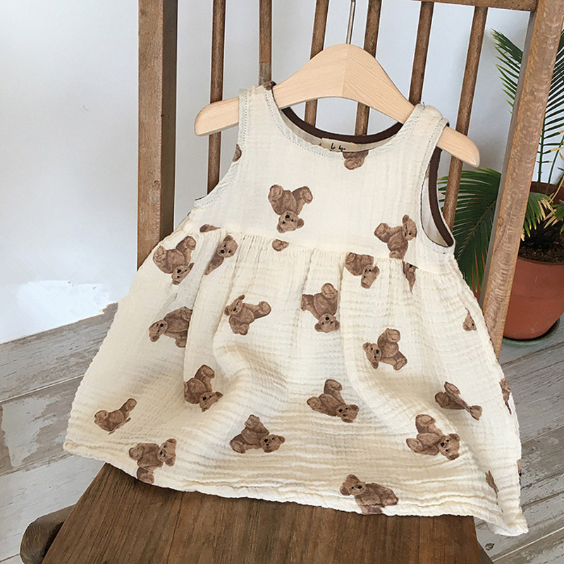 Đầm Ngủ Bé Gái Họa Tiết Gấu Mát Mẻ Dễ Thương