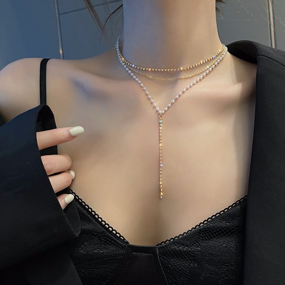Vòng cổ nhiều lớp bằng hợp kim đính ngọc trai nhân tạo thời trang dành cho nữ MXMUSTY