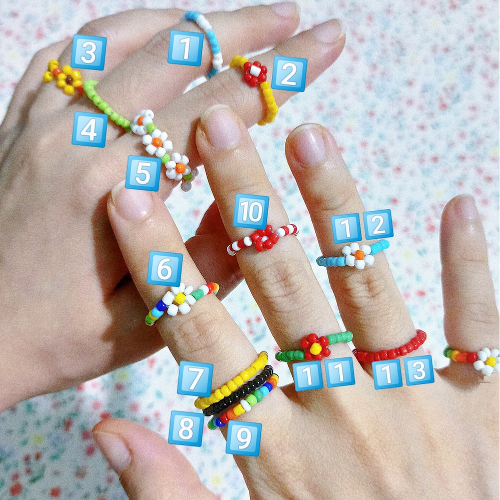 Nhẫn hạt cườm hoa cúc cầu vồng nhiều màu đơn giản thời trang Nhẫn hot trend Hàn Quốc dễ thương