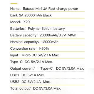 Sạc Dự Phòng Baseus JA X20 20000Mah