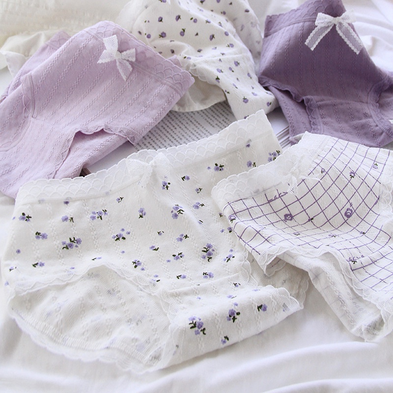 Quần lót cotton nữ hoa tím kháng khuẩn hút mồ hôi hoạ tiết dễ thương QL488
