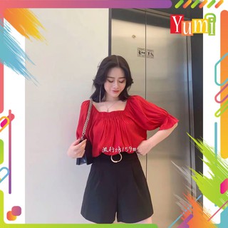 Áo kiểu nữ nhún ngực tay ngắn bèo thời trang mới  YM Av82