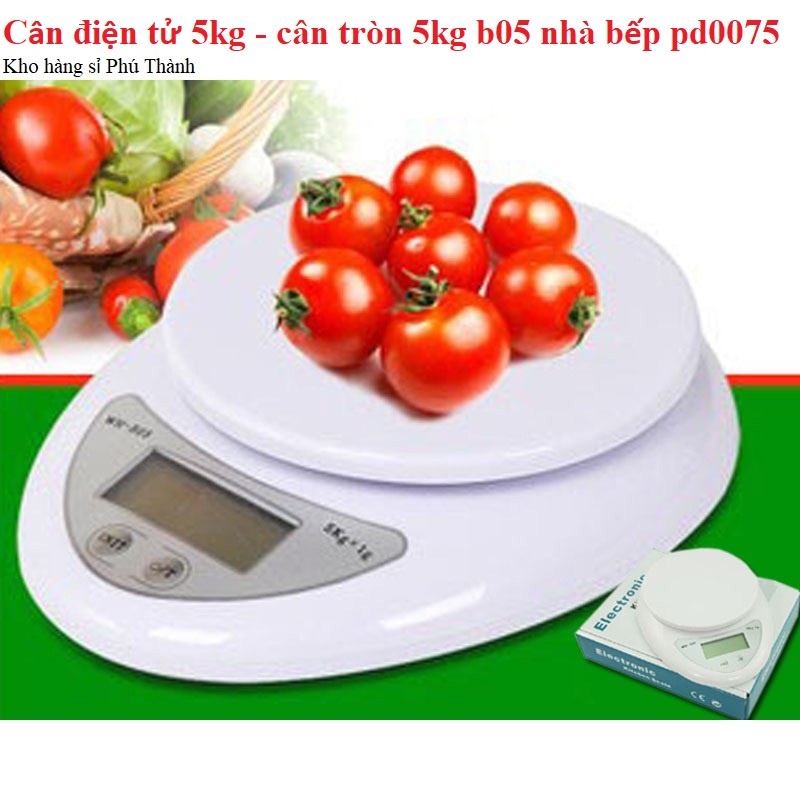 Cân điện tử 5kg có tặng kèm pin đầy đủ - cân tròn 5kg b05 nhà bếp pd0075