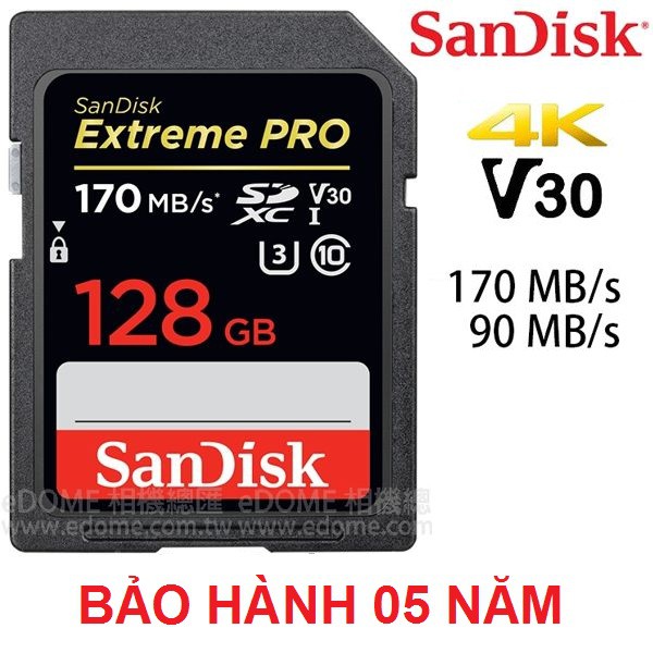 [Mã 99ELHA giảm 7% đơn 300K] Thẻ Nhớ Máy Ảnh SDXC SanDisk Extreme Pro U3 V30 128GB 170Mb/s - Tốc độ siêu cao