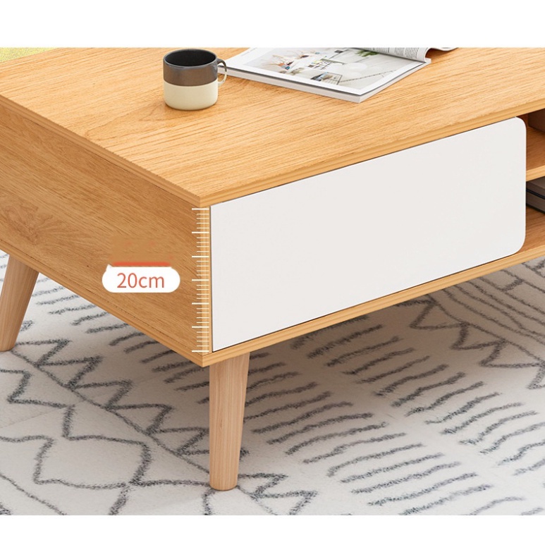 Bàn sofa đơn giản chân gỗ tự nhiên kết hợp tủ để đồ tiện lợi, bàn trà cafe phong cách Bắc Âu hiện đại