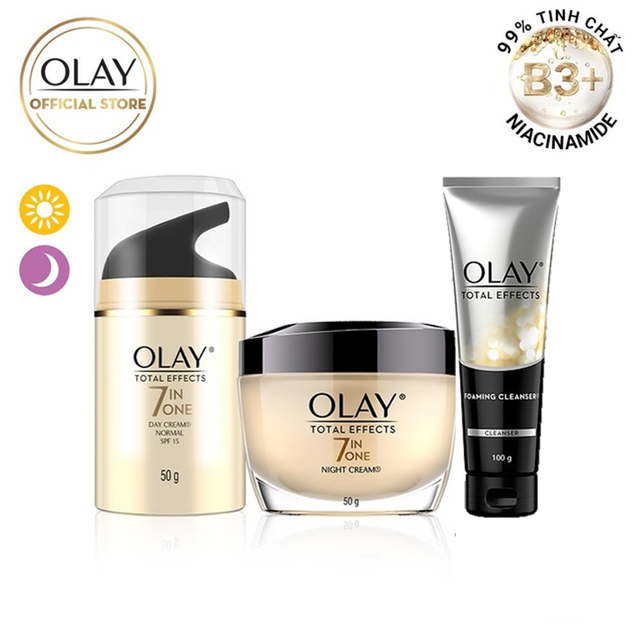 Bộ 3 kem dưỡng Olay Total Effect ngày & đêm 50G/ hộp và Sửa rửa mặt 100G