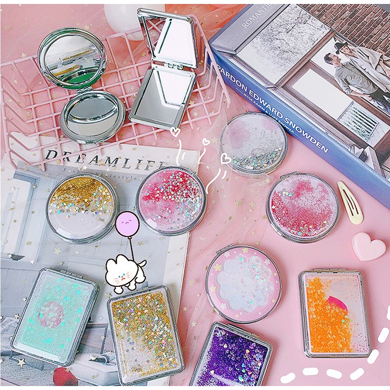 Gương kim sa cầm tay - gương mini 2 mặt - hoạt hình đáng yêu