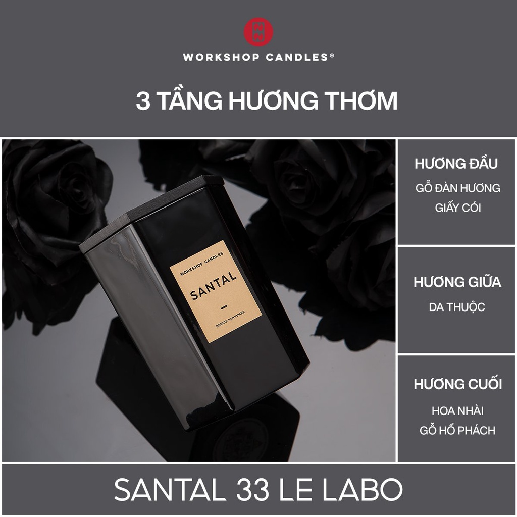 [Mã BMBAU50 giảm 10% đơn 99k] Nến thơm Santal Workshop Candles H&amp;H Home 7.4oz hương nước hoa sang trọng