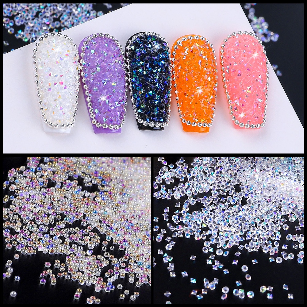 Chứng Khoán sẵn sàng Phụ Kiện Nail Nghệ Thuật Thủy Tinh Micro Hạt Hỗn Hợp Kim Cương Trong Suốt Micro Hạt COD