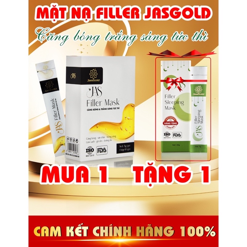 Mặt Nạ Filler Mask JasGold Trắng Sáng Căng Bóng Tức Thì, 1 hộp 10 gói, Tặng nạ ngủ