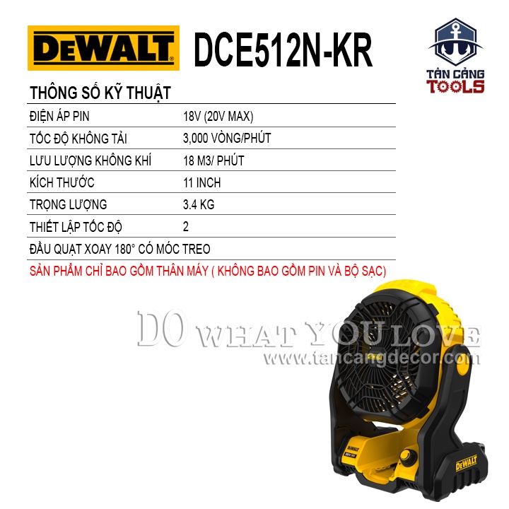 Quạt Dùng Pin 18V DeWalt DCE512N-KR ( Thân Máy )